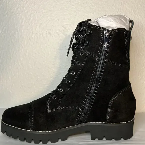 Donald Pliner Ease waxy suede Ankle Boots Womens Size 6 lace‎ up boot black - Picture 3 of 7